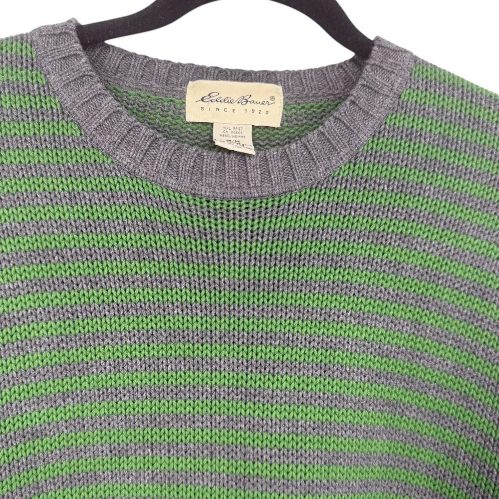 Eddie Bauer Mens Striped Long‎ Sleeve Crew Neck Cotton Sweater Size Medium Green - Picture 4 of 12